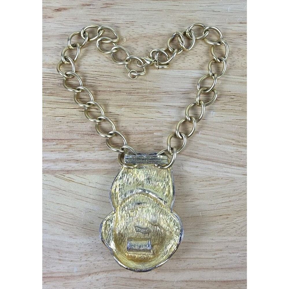 RARE Vintage Judith Leiber Gold Tone Lion Large Pendant Chunky Necklace - Picture 4 of 7